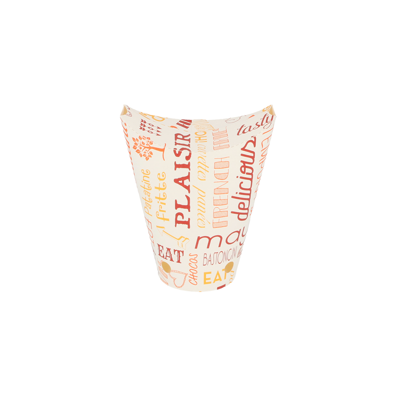 GOBELETS À FRITES AVEC FERMETURE 'PAROLE' 12 OZ - 360 ML 220 + 18PE G/M2 6,7x12,5 CM BLANC CARTON (100 UNITÉ)
