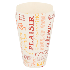 GOBELETS À FRITES AVEC FERMETURE 'PAROLE' 12 OZ - 360 ML 220 + 18PE G/M2 6,7x12,5 CM BLANC CARTON (100 UNITÉ)