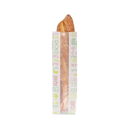 SACHETS BAGUETTE ROND AVEC FENÊTRE ECO 'PAROLE' 32 G/M2 9+4,5x30 CM BLANC PARCH.INGRAISSABLE (250 UNITÉ)