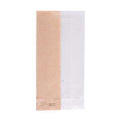 SACHETS POUR SANDWICHES AVEC FENÊTRE ECO 'CORNER WINDOW' 38 G/M2 9+5,5x18 CM NATUREL PARCH.INGRAISSABLE (250 UNITÉ)