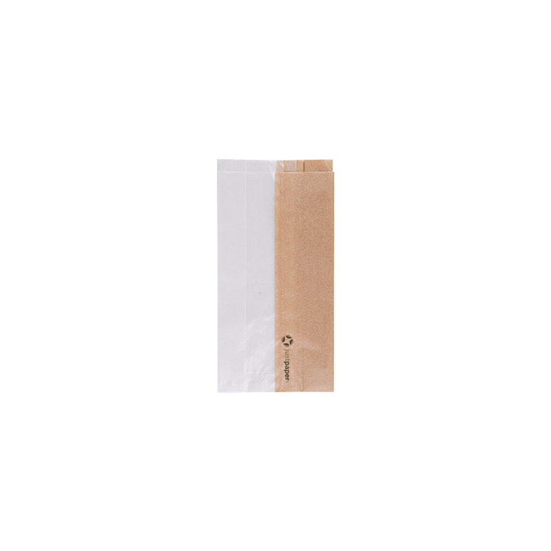 SACHETS POUR SANDWICHES AVEC FENÊTRE ECO 'CORNER WINDOW' 38 G/M2 12+6x23 CM NATUREL PARCH.INGRAISSABLE (250 UNITÉ)