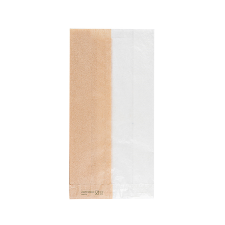 SACHETS POUR SANDWICHES AVEC FENÊTRE ECO 'CORNER WINDOW' 38 G/M2 12+6x23 CM NATUREL PARCH.INGRAISSABLE (250 UNITÉ)