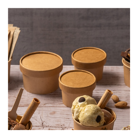 COUVERCLES POTS À GLACES 180 ML 280 + 18 PE G/M2 Ø8,7 CM MARRON CARTON (1000 UNITÉ)