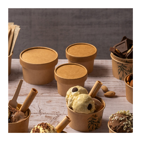 COUVERCLES POTS À GLACES 300 ML 280 + 18 PE G/M2 Ø10 CM MARRON CARTON (1000 UNITÉ)