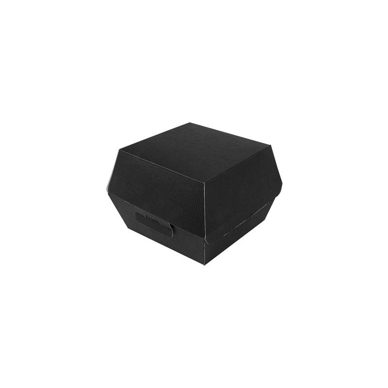 BOÎTES HAMBURGER 'THEPACK' 230 G/M2 14,4x13,6x9,2 CM (L+) NOIR CARTON ONDULÉ NANO-MICRO (500 UNITÉ)