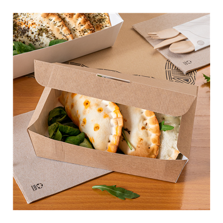 BOÎTES "LUNCH BOX" COUVERCLES 'THEPACK' 1500 ML (48 oz) 220 G/M2 21x18x5,5 CM NATUREL CARTON ONDULÉ NANO-MICRO (360 UNITÉ)