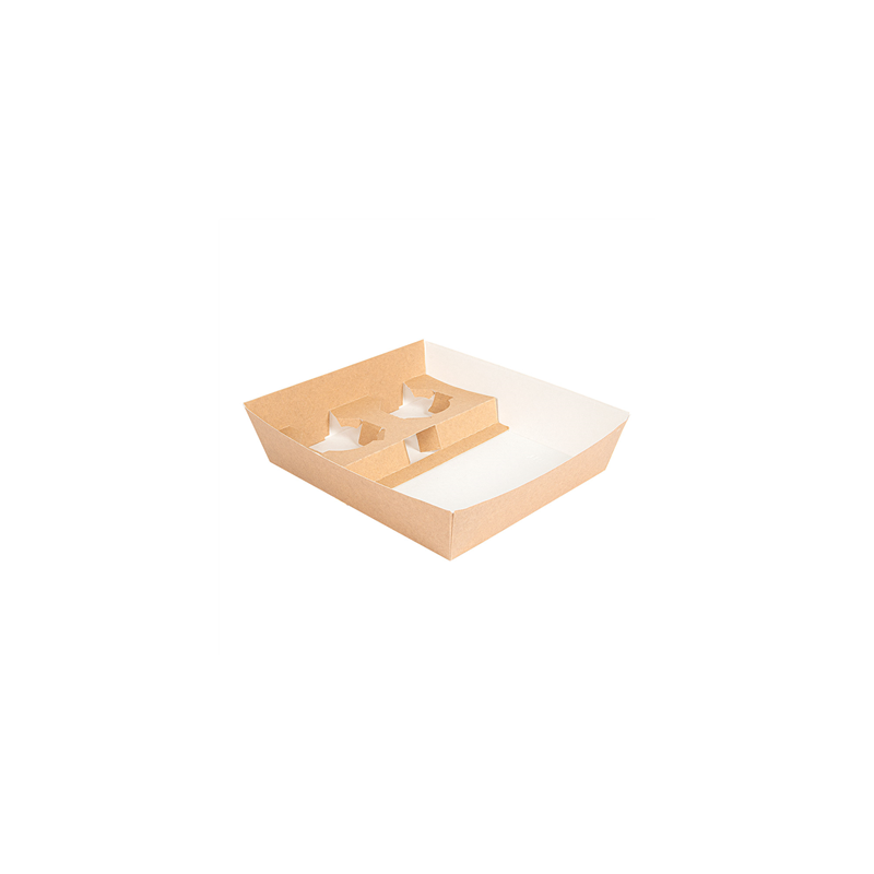 PLATEAUX REPAS À EMPORTER 2 VERRES+1 COMPART. 'THEPACK' 230 G/M2 24,5x22x5,5 CM NATUREL CARTON ONDULÉ NANO-MICRO (240 UNITÉ)