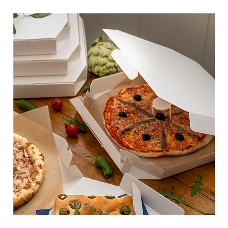 BOÎTES OCTOGONAL 'THEPACK' 330 G/M2 26x26x3,8 CM BLANC CARTON ONDULÉ MICROCANAL (100 UNITÉ)