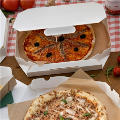 BOÎTES OCTOGONAL 'THEPACK' 330 G/M2 32x32x3,8 CM BLANC CARTON ONDULÉ MICROCANAL (100 UNITÉ)