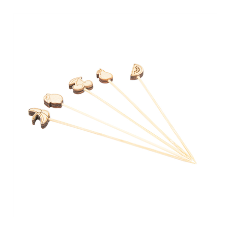 PIQUES DÉCORÉES "FRUITS"  12 (h) CM ASSORTI BAMBOU (100 UNITÉ)