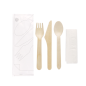 SET 4/1 FOURCHETTE, COUTEAU, CUILLÈRE, SERVIETTE 'MAKAN'  16 CM NATUREL BOIS (100 UNITÉ)
