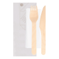 SET 3/1 FOURCHETTE, COUTEAU, SERVIETTE 'MAKAN'  16 CM NATUREL BOIS (100 UNITÉ)