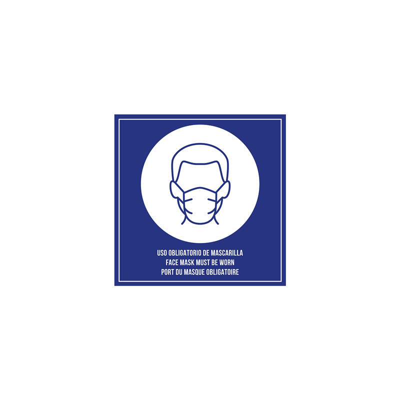 PLAQUE AUTO-ADHESIVE "PORT DU MASQUE OBLIGATOIRE"  12x12 CM BLEU METACRYLATE (1 UNITÉ)