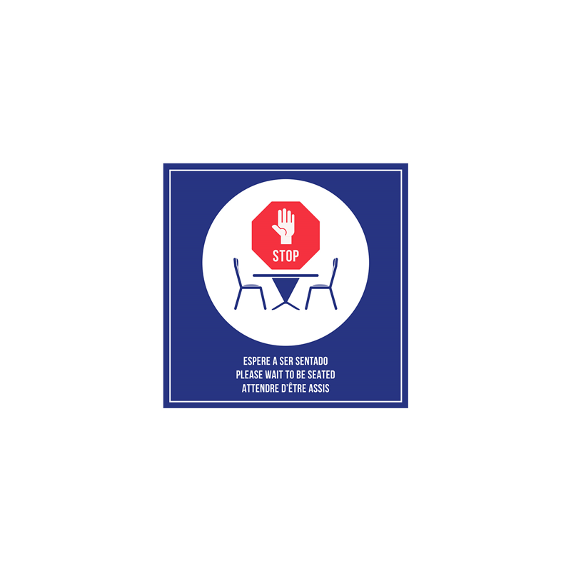 PLAQUE AUTO-ADHESIVE "ATTENDRE D’ÊTRE ASSIS"  12x12 CM BLEU METACRYLATE (1 UNITÉ)