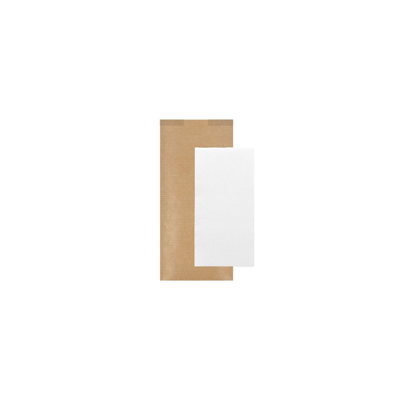 SERVIETTES BLANCHES EMB. 'D.POINT' 40x32 CM 'JUST IN TIME CLOSED' 40 + 10PE G/M2 11x25 CM NATUREL KRAFT VERGÉ (300 UNITÉ)