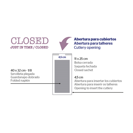 SERVIETTES BLANCHES EMB. 'D.POINT' 32x40 CM 'JUST IN TIME CLOSED' 40 + 10PE G/M2 11x25 CM BLANC CELLULOSE (300 UNITÉ)