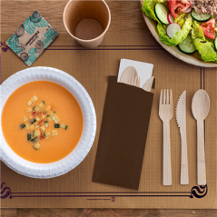 SERVIETTES BLANCHES EMB. 'AIRLAID' 40x32 CM 'JUST IN TIME CLOSED' 40 + 10PE G/M2 11x25 CM CHOCOLAT KRAFT VERGÉ (300 UNITÉ)