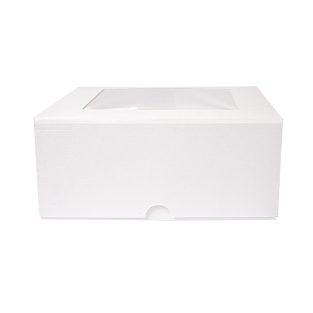 BOÎTES PATISSERIES AVEC FENÊTRE 'THEPACK DECO' 250 G/M2 + OPP 18x18x7,5 CM BLANC CARTON ONDULÉ NANO-MICRO (50 UNITÉ)