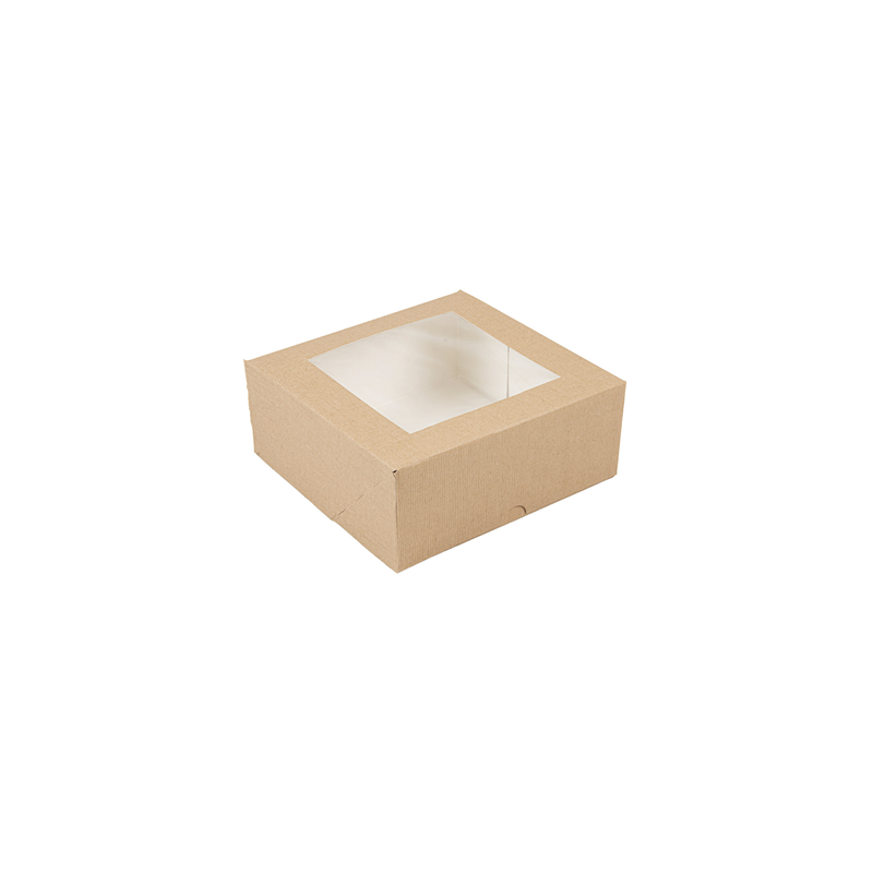 BOÎTES PATISSERIES AVEC FENÊTRE 'THEPACK' 240 G/M2 + OPP 18x18x7,5 CM NATUREL CARTON ONDULÉ NANO-MICRO (200 UNITÉ)