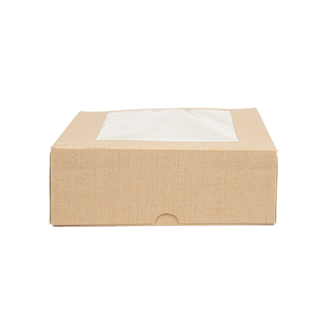 BOÎTES PATISSERIES AVEC FENÊTRE 'THEPACK' 240 G/M2 + OPP 18x18x7,5 CM NATUREL CARTON ONDULÉ NANO-MICRO (200 UNITÉ)