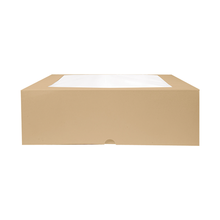 BOÎTES PÂTISSERIES AVEC FENÊTRE 'THEPACK' 240 G/M2 + OPP 32x32x10 CM NATUREL CARTON ONDULÉ NANO-MICRO (100 UNITÉ)