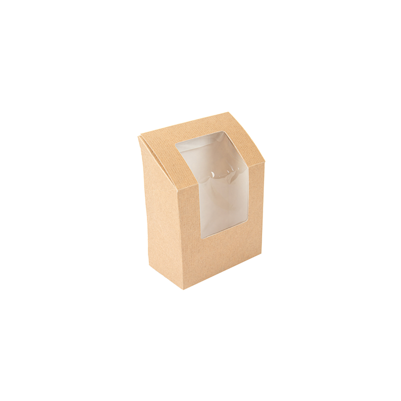 BOÎTES AVEC FENÊTRE POUR "TORTILLA" 'THEPACK' 220 G/M2 + OPP 9,2x5,1x9,2/12,5 CM NATUREL CARTON ONDULÉ NANO-MICRO (600 UNITÉ)