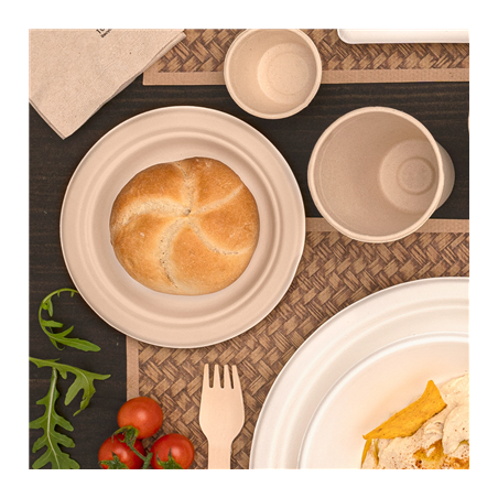 ASSIETTES 'BIONIC'  Ø9,5x1,5 CM NATUREL BAGASSE (1000 UNITÉ)