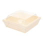 COMBO BARQUETTES + COUVERCLES PET  12x12x3,5 CM NATUREL BOIS (200 UNITÉ)