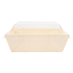 COMBO BARQUETTES + COUVERCLES PET  12x12x3,5 CM NATUREL BOIS (200 UNITÉ)