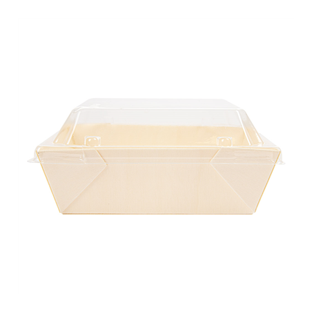 COMBO BARQUETTES + COUVERCLES PET  12x12x3,5 CM NATUREL BOIS (200 UNITÉ)