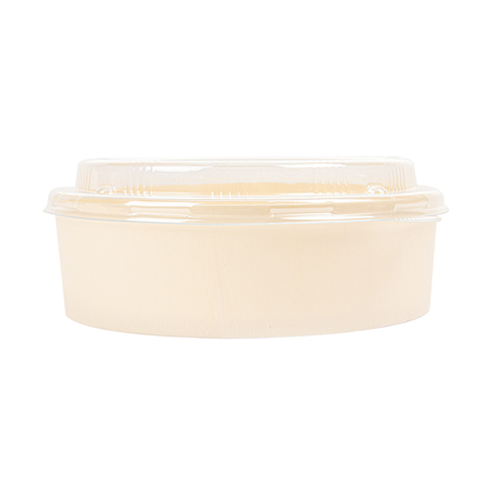 COMBO RÉCIPIENTS + COUVERCLES PET  Ø15,5x4,5 CM NATUREL BOIS (100 UNITÉ)