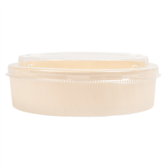 COMBO RÉCIPIENTS + COUVERCLES PET  Ø17,5x4,5 CM NATUREL BOIS (100 UNITÉ)