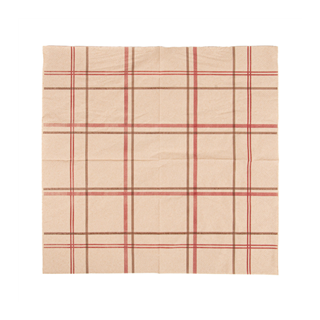 SERVIETTES ECOLABEL 2 PLIS P. 1/4 'TARTAN' 18 G/M2 40x40 CM NATUREL OUATE RECYCLÉE (1600 UNITÉ)