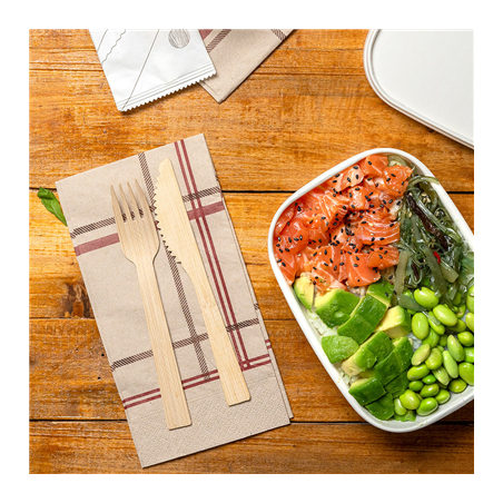 SERVIETTES ECOLABEL 2 PLIS P. 1/8 'TARTAN' 18 G/M2 40x40 CM NATUREL OUATE RECYCLÉE (1800 UNITÉ)