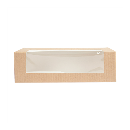 BOÎTES PÂTISSERIES AVEC FENÊTRE 'THEPACK' 240 G/M2 + OPP 26x11x8 CM NATUREL CARTON ONDULÉ NANO-MICRO (300 UNITÉ)