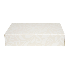 BOÎTES CATERING, PLATE 'THEPACK DAMASCO' 250 G/M2 19x28x6 CM BLANC CARTON ONDULÉ NANO-MICRO (100 UNITÉ)
