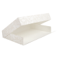 BOÎTES CATERING, PLATE 'THEPACK DAMASCO' 250 G/M2 25x34x6 CM BLANC CARTON ONDULÉ NANO-MICRO (100 UNITÉ)