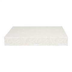 BOÎTES CATERING, PLATE 'THEPACK DAMASCO' 310 G/M2 28x42x6 CM BLANC CARTON ONDULÉ NANO-MICRO (100 UNITÉ)