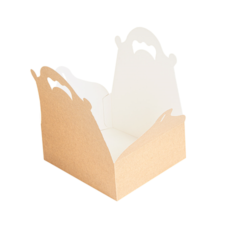 BOÎTES AVEC ANSES PÂTISSERIE 'THEPACK' 240 G/M2 16x18x7 CM NATUREL CARTON ONDULÉ NANO-MICRO (200 UNITÉ)