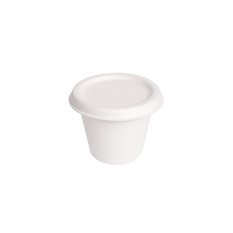 MINI POTS + COUVERCLES 'BIONIC' 90 ML Ø 6,2x5,2+0,7 CM BLANC BAGASSE (1000 UNITÉ)