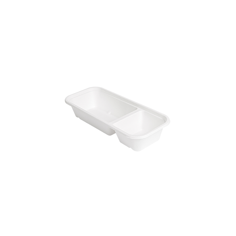 PLATEAUX 2 COMPART 'BIONIC' 500 ML 22,5x9,6x4,3 CM BLANC BAGASSE (600 UNITÉ)