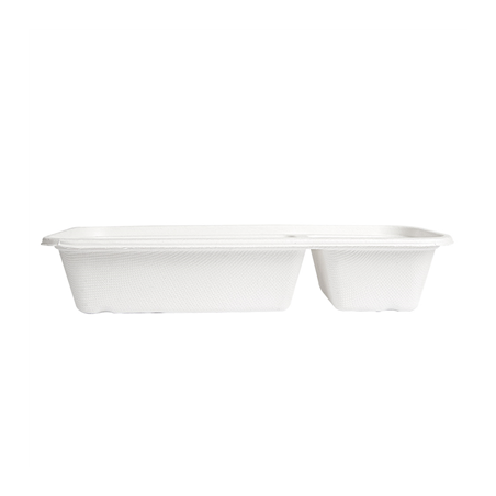 PLATEAUX 2 COMPART 'BIONIC' 500 ML 22,5x9,6x4,3 CM BLANC BAGASSE (600 UNITÉ)