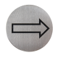 PLAQUE AUTOADHESIVE "FLÈCHE DIRECTIONNELLE"  Ø 7,5 CM ARGENTE INOX (1 UNITÉ)