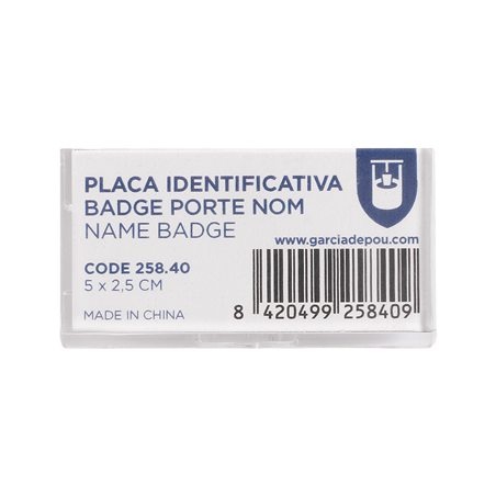 BADGE PORTE NOM  5x2,5 CM TRANSPARENT ACRYLIQUE (1 UNITÉ)