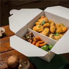 BOÎTES AMÉRICAINES 2 COMPART. 'THEPACK' 1320 + 660 ML 250 + 12PP G/M2 19,6x14x6,2 CM BLANC CARTON ONDULÉ NANO-MICRO (200 UNITÉ)