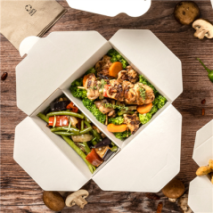 BOÎTES AMÉRICAINES 2 COMPART. 'THEPACK' 990 + 990 ML 250 + 12PP G/M2 19,6x14x6,2 CM BLANC CARTON ONDULÉ NANO-MICRO (200 UNITÉ)