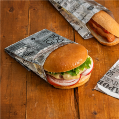 SACHETS POUR FRITURES 'PAROLE' 35+20 G/M2 12+6x14 CM ARGENTE PARCHEMIN + ALUMINIUM (500 UNITÉ)