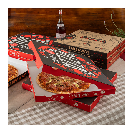 BOÎTES PIZZA 'PIZZA TIME' 'THEPACK' 330 G/M2 32x32x3,8 CM BLANC CARTON ONDULÉ MICROCANAL (100 UNITÉ)