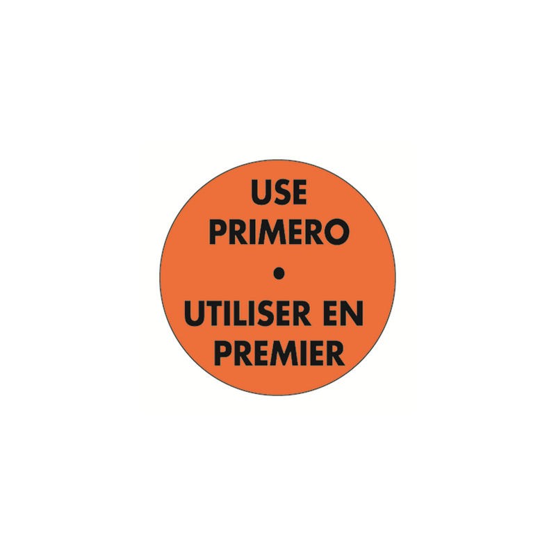 1000 U. ÉTIQUETTES ADHÉSIVES "UTILISER EN PREMIER"  Ø 5 CM ORANGE ADHESIF (1 UNITÉ)