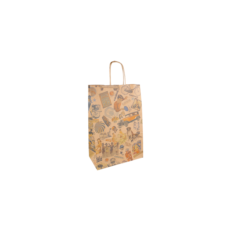 SACS SOS AVEC ANSES 'VINTAGE' 80 G/M2 26+14x32 CM NATUREL KRAFT (250 UNITÉ)